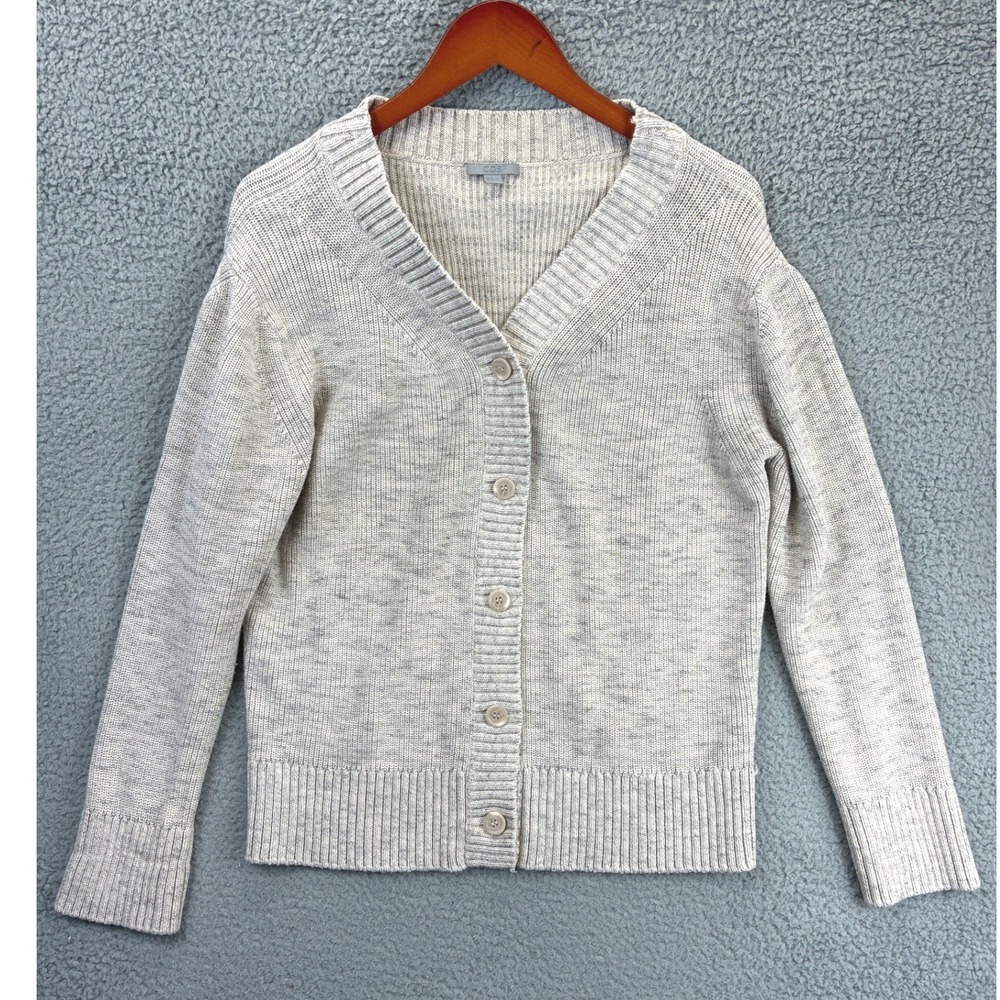 COS Chunky Knit V-Neck Cardigan Sweater Womens S Oatmeal Beige Minimalist
